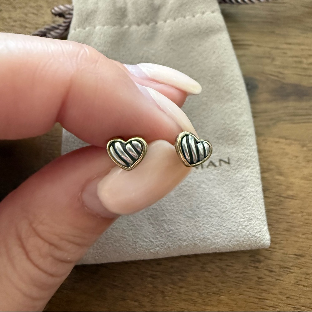 David Yurman Sterling Silver & 18k Gold Cable Heart Earrings 5mm